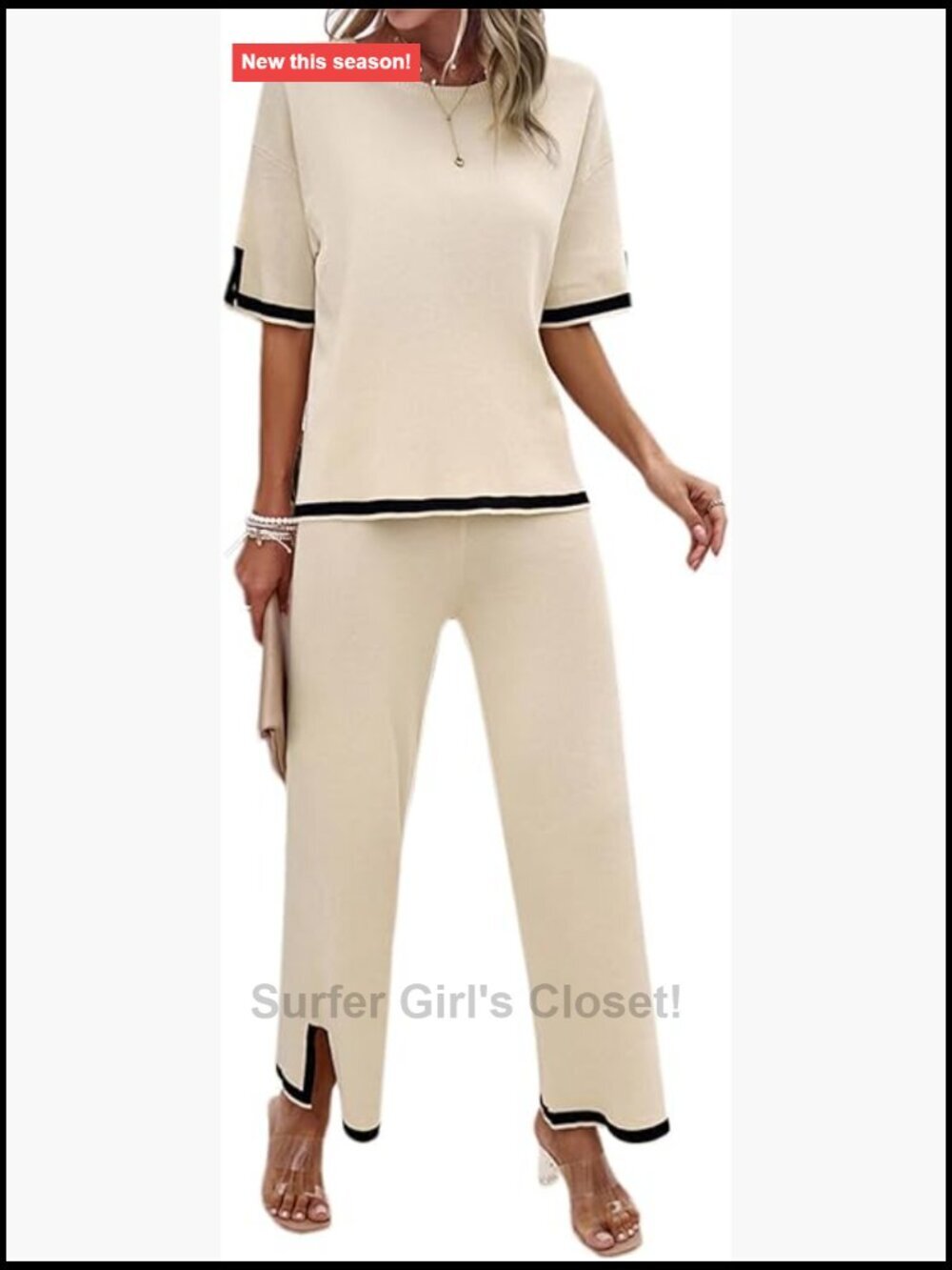 2 Piece Knit Sweater Set Wide Leg Lounge Pants Loose Fit